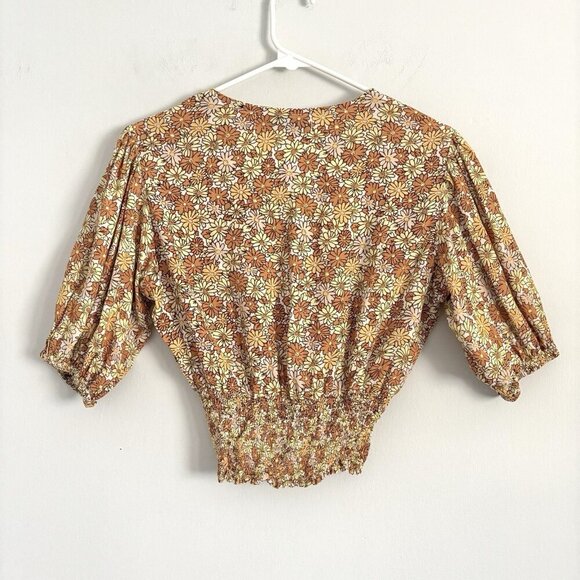 Faithfull The Brand Oma Orange and Yellow Floral Short Sleeve Crop Top Sz US 2 - Picture 6 of 6